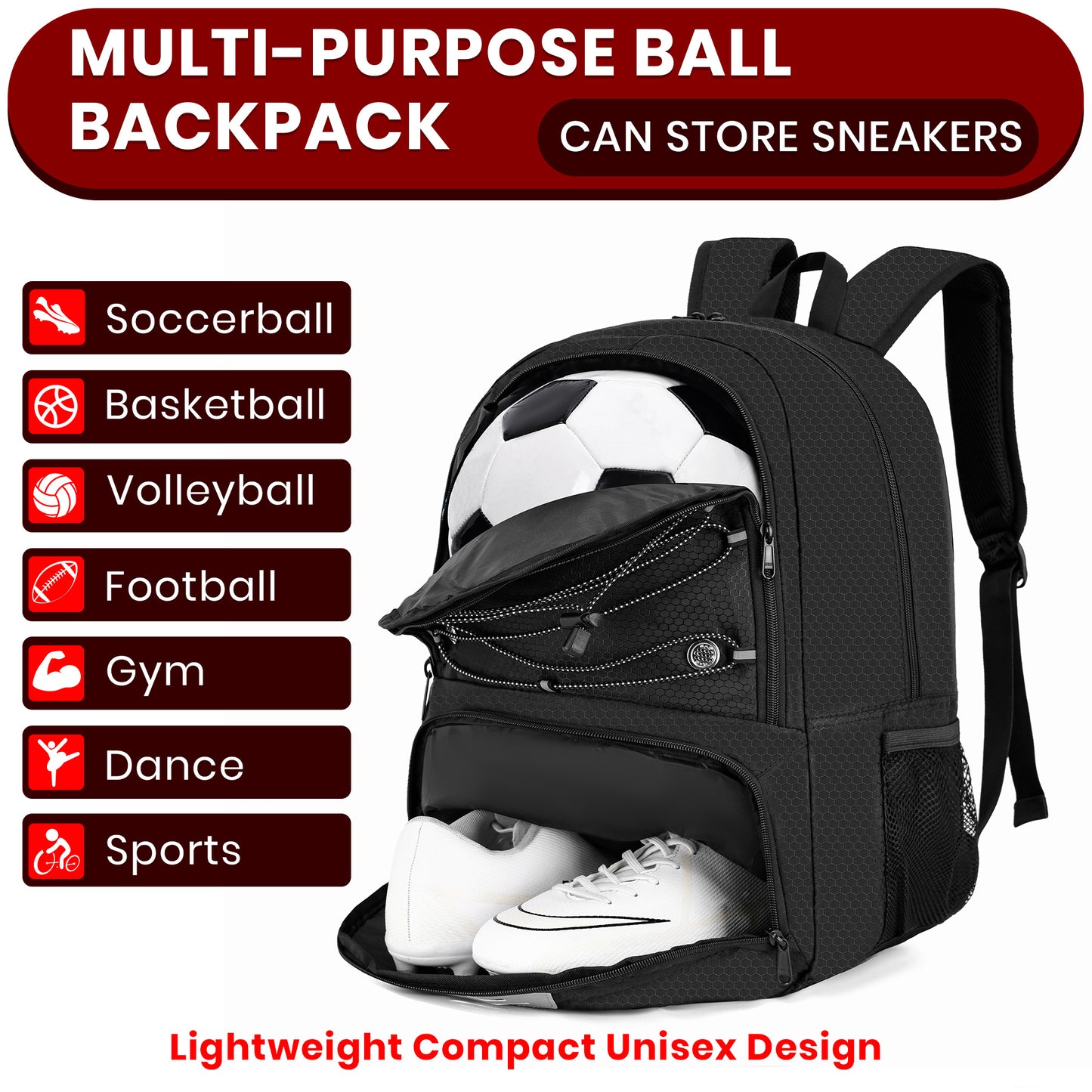 Hsmihair Youth Soccer Bag-Soccer Backpack&Backpack for Football Basketball,with Ball Compartment Separate Cleat Package