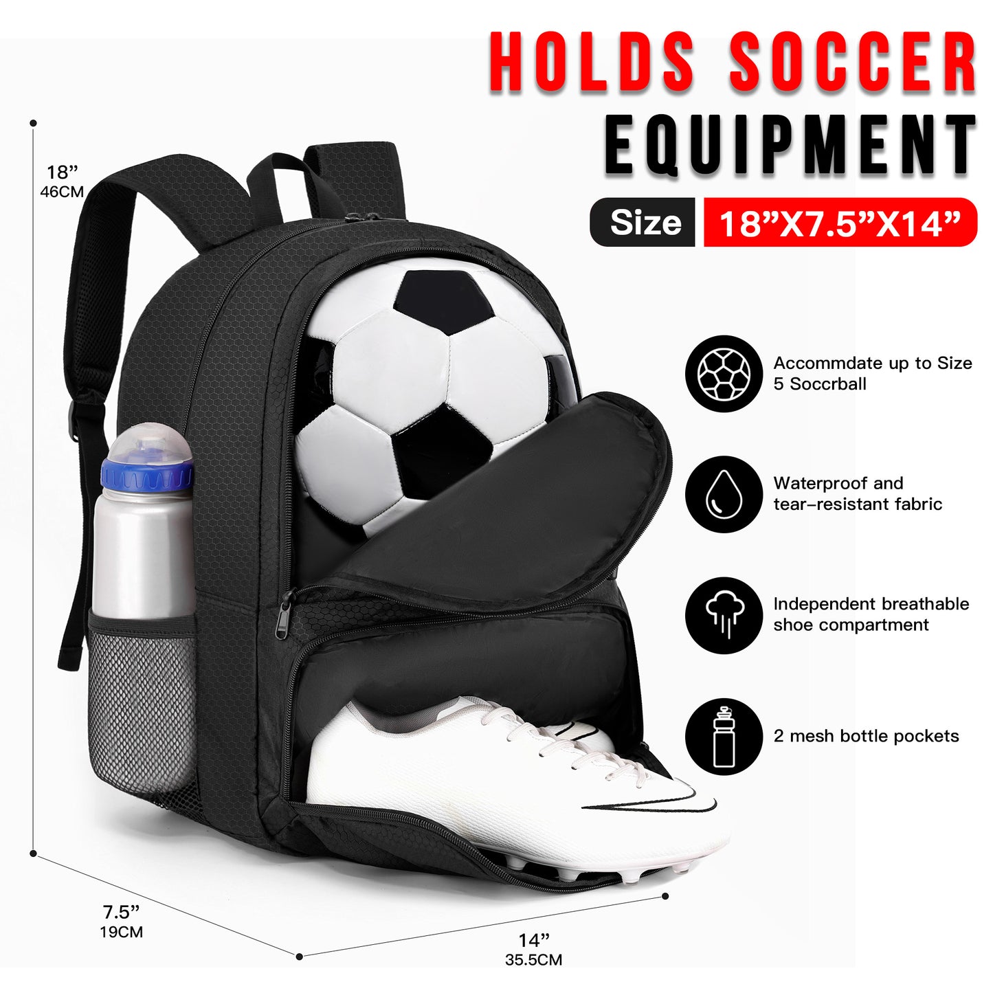 Hsmihair Youth Soccer Bag-Soccer Backpack&Backpack for Football Basketball,with Ball Compartment Separate Cleat Package